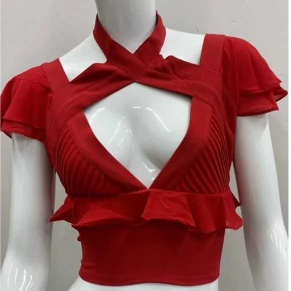 Nasty Gal Ruffle Crop Top in Tango Red - Picture 3 of 3